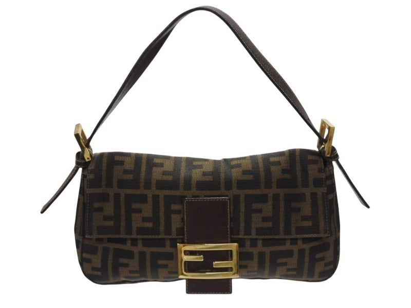 FENDI フェンディ マンマバケット ワンショルダーバッグ 26424 ズッカ柄 ブラウン キャンバス レザー ゴールド金具 美品 中古 4b007146