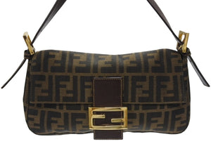 FENDI フェンディ マンマバケット ワンショルダーバッグ 26424 ズッカ柄 ブラウン キャンバス レザー ゴールド金具 美品 中古 4b007146