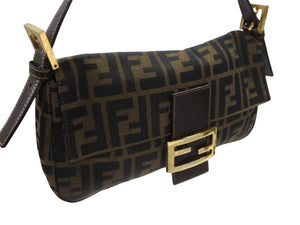 FENDI フェンディ マンマバケット ワンショルダーバッグ 26424 ズッカ柄 ブラウン キャンバス レザー ゴールド金具 美品 中古 4b007146