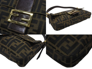 FENDI フェンディ マンマバケット ワンショルダーバッグ 26424 ズッカ柄 ブラウン キャンバス レザー ゴールド金具 美品 中古 4b007146