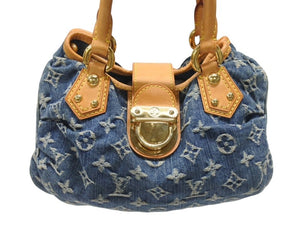LOUIS VUITTON ルイヴィトン プリーティ ハンドバッグ M95020 モノグラム デニム レザー ブルー ゴールド金具 美品 中古 4b007162