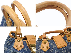 LOUIS VUITTON ルイヴィトン プリーティ ハンドバッグ M95020 モノグラム デニム レザー ブルー ゴールド金具 美品 中古 4b007162