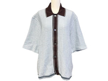 Load image into Gallery viewer, 極美品 HERMES エルメス 半袖 カラーカットワーク シャツ ショートスリーブ コントラストストライプ ブルー ブラウン M 中古 4b007176
