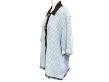 Load image into Gallery viewer, 極美品 HERMES エルメス 半袖 カラーカットワーク シャツ ショートスリーブ コントラストストライプ ブルー ブラウン M 中古 4b007176