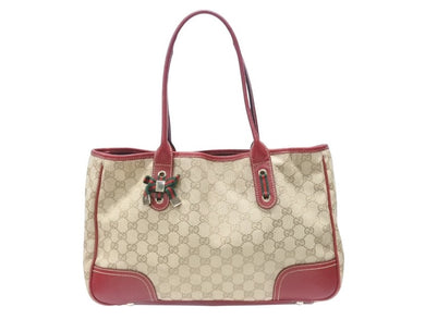 GUCCI グッチ トートバッグ ハンドバッグ 163305 213048 イタリア製 GGキャンバス レザー ベージュ レッド ゴールド金具 美品 中古 4b007169