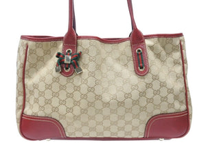 GUCCI グッチ トートバッグ ハンドバッグ 163305 213048 イタリア製 GGキャンバス レザー ベージュ レッド ゴールド金具 美品 中古 4b007169
