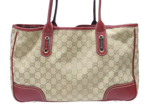GUCCI グッチ トートバッグ ハンドバッグ 163305 213048 イタリア製 GGキャンバス レザー ベージュ レッド ゴールド金具 美品 中古 4b007169