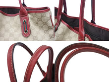 Load image into Gallery viewer, GUCCI グッチ トートバッグ ハンドバッグ 163305 213048 イタリア製 GGキャンバス レザー ベージュ レッド ゴールド金具 美品 中古 4b007169