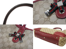 Load image into Gallery viewer, GUCCI グッチ トートバッグ ハンドバッグ 163305 213048 イタリア製 GGキャンバス レザー ベージュ レッド ゴールド金具 美品 中古 4b007169