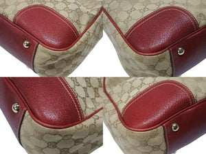 GUCCI グッチ トートバッグ ハンドバッグ 163305 213048 イタリア製 GGキャンバス レザー ベージュ レッド ゴールド金具 美品 中古 4b007169
