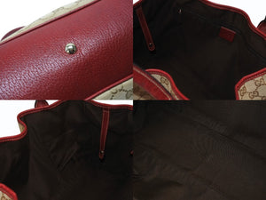 GUCCI グッチ トートバッグ ハンドバッグ 163305 213048 イタリア製 GGキャンバス レザー ベージュ レッド ゴールド金具 美品 中古 4b007169