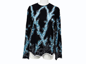 極美品 LOUIS VUITTON ルイヴィトン 15SS ジップアップ レース ブラウス ブラック ホワイト ターコイズ レーヨン シルク 38 RW151A F7BB15VMX 中古 4b007171