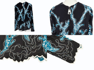 極美品 LOUIS VUITTON ルイヴィトン 15SS ジップアップ レース ブラウス ブラック ホワイト ターコイズ レーヨン シルク 38 RW151A F7BB15VMX 中古 4b007171