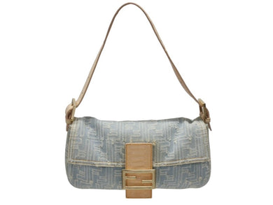 FENDI フェンディ ハンドバッグ ワンショルダーバッグ マンマバケット デニムキャンバス ズッカ ゴールド金具 美品 中古 4b007175