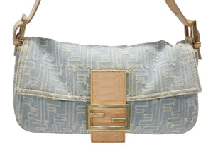 FENDI フェンディ ハンドバッグ ワンショルダーバッグ マンマバケット デニムキャンバス ズッカ ゴールド金具 美品 中古 4b007175