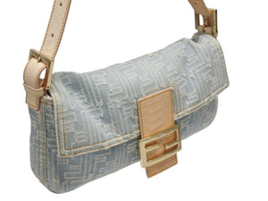 FENDI フェンディ ハンドバッグ ワンショルダーバッグ マンマバケット デニムキャンバス ズッカ ゴールド金具 美品 中古 4b007175