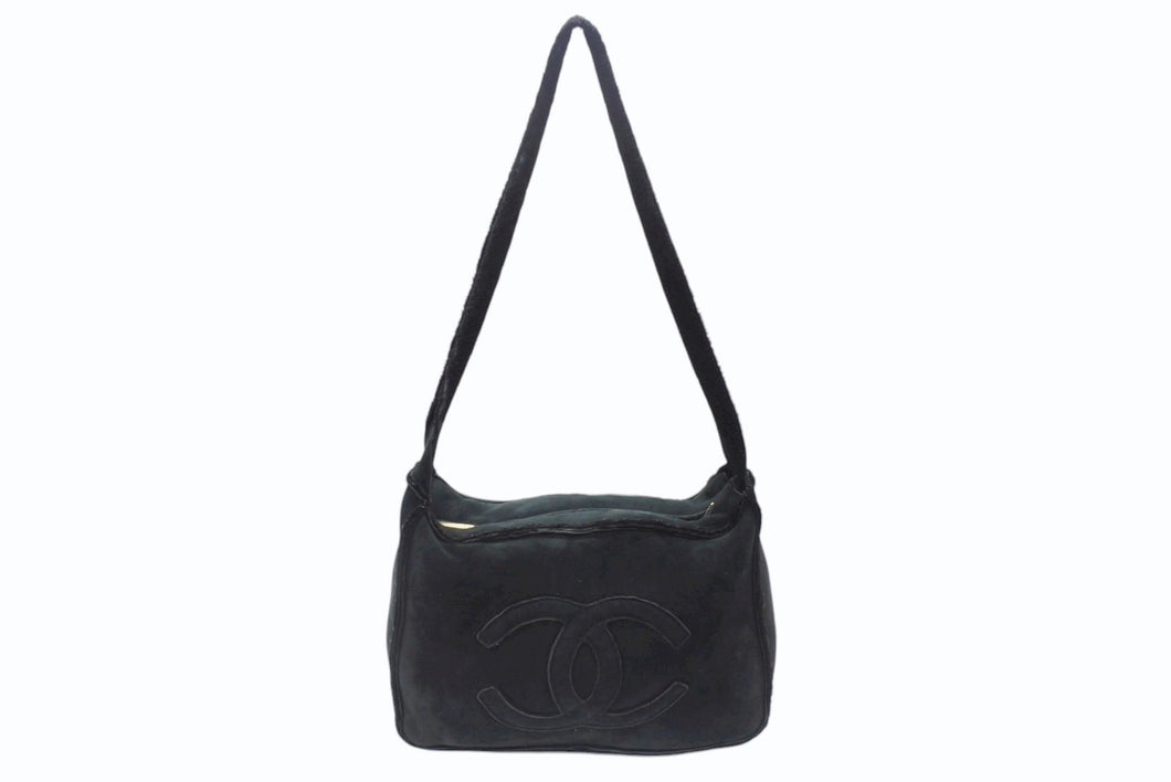 CHANEL シャネル ココマーク ムートン ワンショルダーバッグ 7番台 ブラック ゴールド金具 美品 中古 4b007177