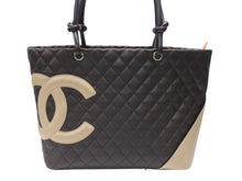 Load image into Gallery viewer, CHANEL シャネル カンボンライン ラージトートバッグ 9番台 A25169 ココマーク ラムスキン ブラウン ベージュ シルバー金具 美品 中古 4b007184