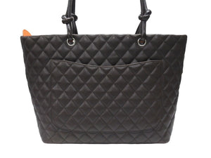 CHANEL シャネル カンボンライン ラージトートバッグ 9番台 A25169 ココマーク ラムスキン ブラウン ベージュ シルバー金具 美品 中古 4b007184