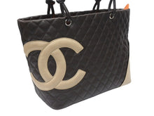 Load image into Gallery viewer, CHANEL シャネル カンボンライン ラージトートバッグ 9番台 A25169 ココマーク ラムスキン ブラウン ベージュ シルバー金具 美品 中古 4b007184