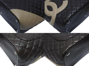 CHANEL シャネル カンボンライン ラージトートバッグ 9番台 A25169 ココマーク ラムスキン ブラウン ベージュ シルバー金具 美品 中古 4b007184