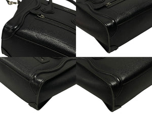 極美品 CELINE セリーヌ Luggage ラゲージ マイクロショッパー 2WAY ハンドバッグ ショルダーバッグ レザー ブラック 189793DRU 中古 4b007185