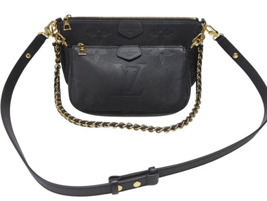 極美品 LOUIS VUITTON ルイヴィトン モノグラム アンプラント ミュルティ ポシェット アクセソワール ブラック M80399 現行 ゴールド金具 中古 4b007186