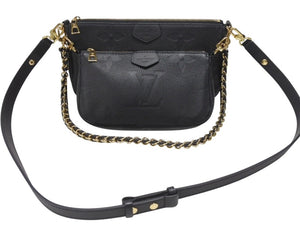 極美品 LOUIS VUITTON ルイヴィトン モノグラム アンプラント ミュルティ ポシェット アクセソワール ブラック M80399 現行 ゴールド金具 中古 4b007186