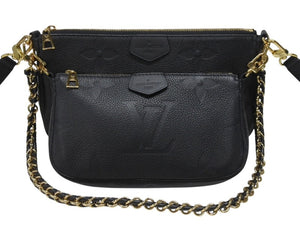 極美品 LOUIS VUITTON ルイヴィトン モノグラム アンプラント ミュルティ ポシェット アクセソワール ブラック M80399 現行 ゴールド金具 中古 4b007186