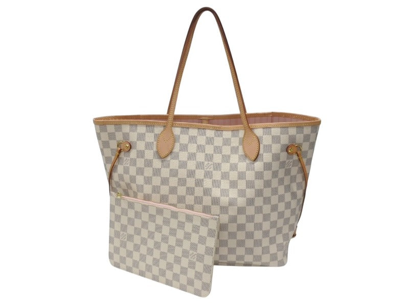 極美品 LOUIS VUITTON 新型 ルイヴィトン ネヴァーフルMM ローズバレリーヌ ハンドバッグ N40603 ダミエアズールキャンバス ホワイト 中古 4b007187