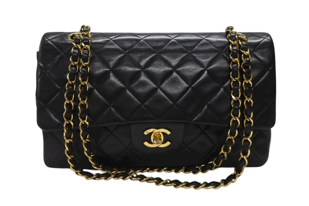 CHANEL シャネル マトラッセ25 Wフラップ Wチェーンショルダーバッグ 5番台 A1112 ラムスキン ブラック シルバー金具 美品 中古 4b007192