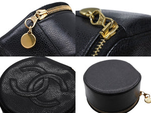 極美品 CHANEL シャネル ココマーク ジュエリーケース アクセサリーポーチ 2番台 キャビアスキン ブラック ゴールド金具 中古 4b007193