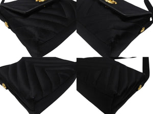 極美品 CHANEL シャネル シェブロン Vステッチ 2way クラッチ ミニ ショルダーバッグ サテン ブラック 中古 4b007194