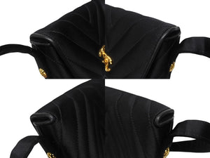 極美品 CHANEL シャネル シェブロン Vステッチ 2way クラッチ ミニ ショルダーバッグ サテン ブラック 中古 4b007194