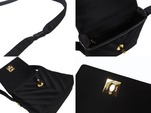 極美品 CHANEL シャネル シェブロン Vステッチ 2way クラッチ ミニ ショルダーバッグ サテン ブラック 中古 4b007194