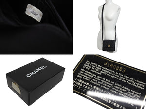 極美品 CHANEL シャネル シェブロン Vステッチ 2way クラッチ ミニ ショルダーバッグ サテン ブラック 中古 4b007194