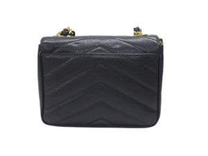 極美品 CHANEL シャネル Vステッチ チェーンショルダーバッグ 3番台 AO1115 キャビアスキン ココマーク ブラック ゴールド金具 中古 4b007195