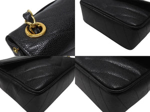 極美品 CHANEL シャネル Vステッチ チェーンショルダーバッグ 3番台 AO1115 キャビアスキン ココマーク ブラック ゴールド金具 中古 4b007195