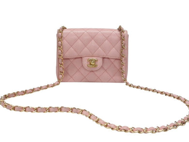 極美品 CHANEL シャネル ミニマトラッセ チェーンショルダーバッグ ココマーク 7番台 キャビアスキン ピンク ゴールド金具 中古 4b007196