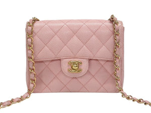 極美品 CHANEL シャネル ミニマトラッセ チェーンショルダーバッグ ココマーク 7番台 キャビアスキン ピンク ゴールド金具 中古 4b007196