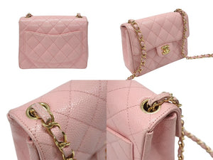 極美品 CHANEL シャネル ミニマトラッセ チェーンショルダーバッグ ココマーク 7番台 キャビアスキン ピンク ゴールド金具 中古 4b007196