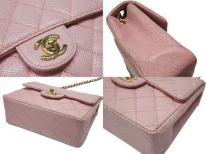極美品 CHANEL シャネル ミニマトラッセ チェーンショルダーバッグ ココマーク 7番台 キャビアスキン ピンク ゴールド金具 中古 4b007196