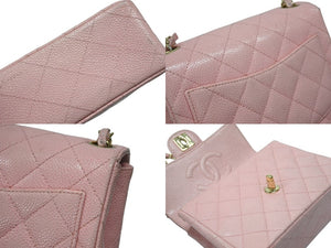 極美品 CHANEL シャネル ミニマトラッセ チェーンショルダーバッグ ココマーク 7番台 キャビアスキン ピンク ゴールド金具 中古 4b007196