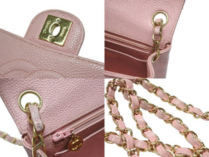 極美品 CHANEL シャネル ミニマトラッセ チェーンショルダーバッグ ココマーク 7番台 キャビアスキン ピンク ゴールド金具 中古 4b007196