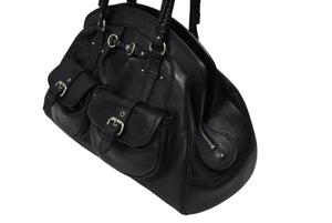 極美品 CHRISTIAN DIOR クリスチャンディオール ハンドバッグ 12-BO-0037 イタリア製 レザー ブラック シルバー金具 中古 4b007197