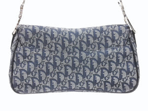 極美品 CHRISTIAN DIOR クリスチャンディオール トロッターライン サドルバッグ ワンショルダーバッグ ネイビー シルバー金具 中古 4b007198