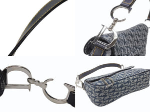 極美品 CHRISTIAN DIOR クリスチャンディオール トロッターライン サドルバッグ ワンショルダーバッグ ネイビー シルバー金具 中古 4b007198