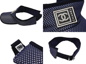 新品未使用 CHANEL シャネル スポーツライン サンバイザー ONE SIZE ココマーク メッシュ ネイビー ポリエステル ナイロン 中古 4b007199