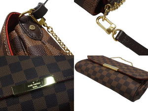 新品同様 LOUIS VUITTON ルイヴィトン ショルダーバッグ フェイボリットMM ダミエ N41129 ブラウン ゴールド金具 中古 4b007205