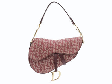 CHRISTIAN DIOR クリスチャンディオール サドルバッグ ガリアーノ期 ハンドバッグ トロッター柄 レザー レッド ゴールド金具 美品 中古 4b007209